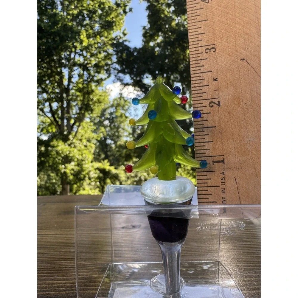 Christmas Tree Wine Bottle Stopper Pier 1 Hand Blown‎ Art Glass Holiday Decor